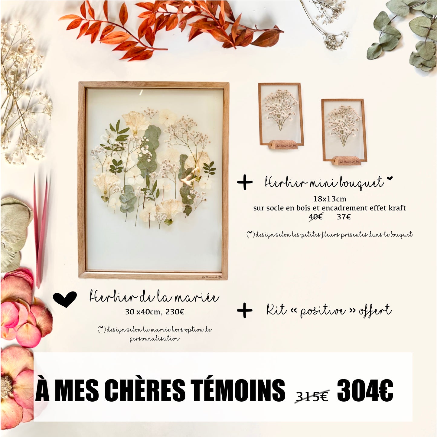 WEDDING HERBARIUM AND DECORATION AS A GIFT for witnesses and family - Bride's herbarium 30x40cm