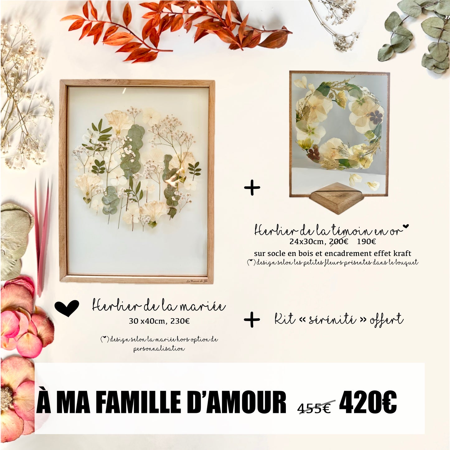 WEDDING HERBARIUM AND DECORATION AS A GIFT for witnesses and family - Bride's herbarium 30x40cm